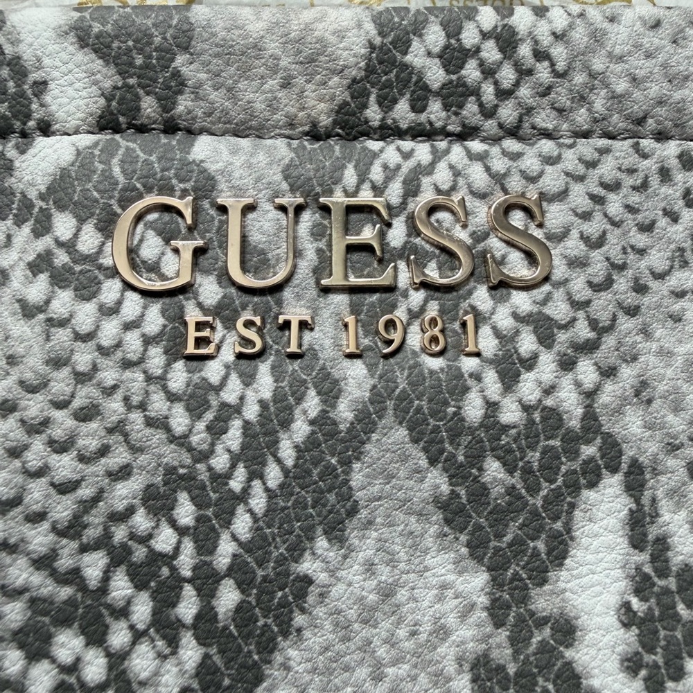 GUESS Gray Snake-Print Tote with Silver Logo Hardware